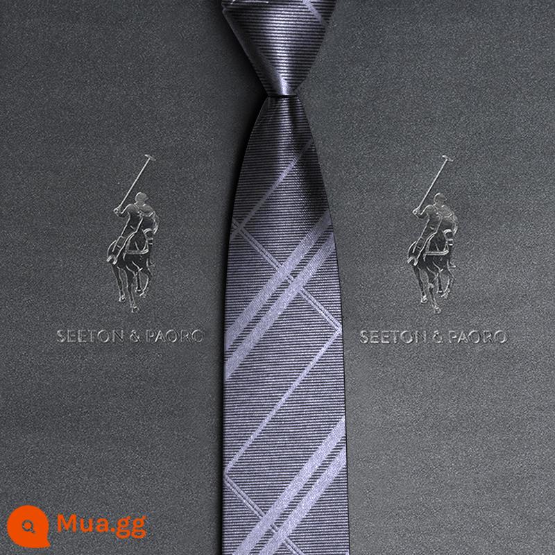 Colorton Ralph Lauren Polo Tie Nam Công Việc Phù Hợp Với Dây Kéo Rảnh Tay Phong Cách Cưới Chú Rể Đen Hộp Quà Tặng Cao Cấp - Kẻ sọc xám-P719 mẫu xách tay (dây kéo cần lưu ý)