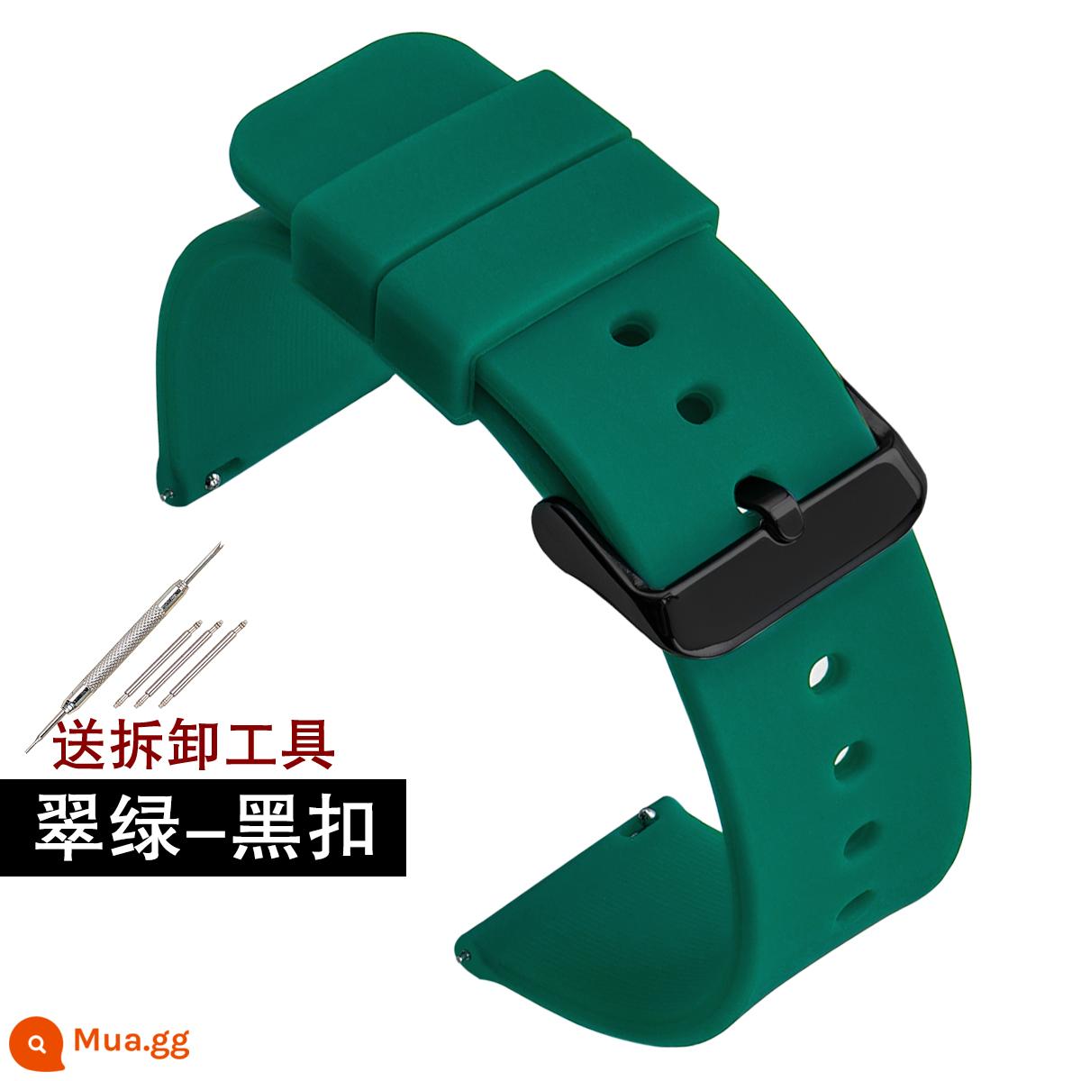 Dây đeo đồng hồ thông minh chống thấm nước bằng cao su silicone Mushi phổ thông 19|20/21|Dây đeo đồng hồ 22/24mm dành cho nam và nữ - Nút xanh-đen ngọc lục bảo