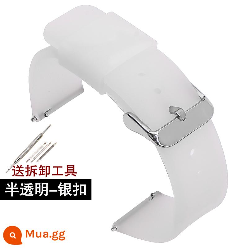 Dây đeo đồng hồ thông minh chống thấm nước bằng cao su silicone Mushi phổ thông 19|20/21|Dây đeo đồng hồ 22/24mm dành cho nam và nữ - Khóa bạc trong suốt