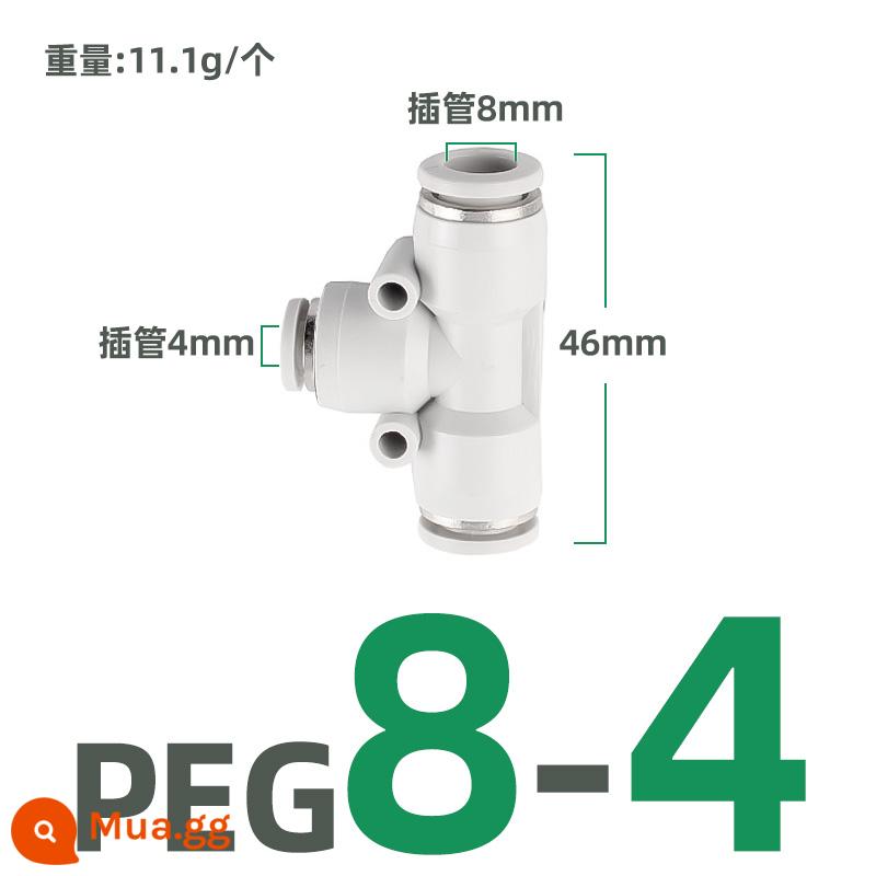 Tee loại chữ T PE-6 8 10 12 tee đường kính thay đổi PEG 8-6 10-8 đầu nối nhanh bằng khí nén nhựa trắng - PEG8-4