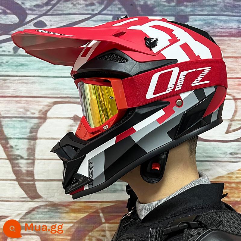 ORZ ngoài đường mũ nam nữ full-cover xe điện ATV go-kart biểu tình mũ bảo hiểm leo núi nón xe đạp - Đổi mới màu đỏ với gương vàng khung đỏ ORZ đi kèm găng tay và khẩu trang