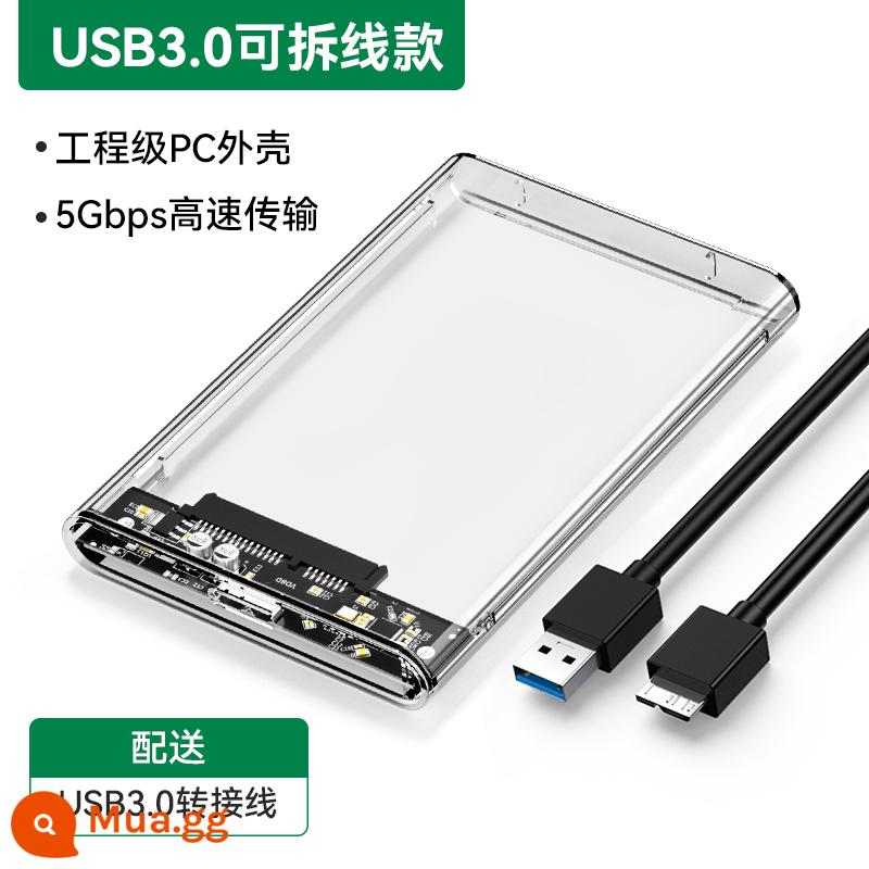 Ổ cứng di động hộp 2.5 inch usb3.0 máy tính xách tay typec cơ sata ổ cứng ssd bên ngoài - Model trong suốt USB3.0 [5Gbps/cáp dữ liệu USB]