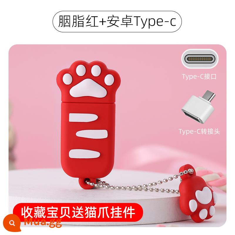 Đĩa di động 64G Điện thoại di động Máy tính kép -use hoạt hình cao giá trị USB Disk di động Creative Dễ thương Tea Tea Cup Cô gái chính thức - 64G [móng mèo đỏ] đi kèm adapter Type-c