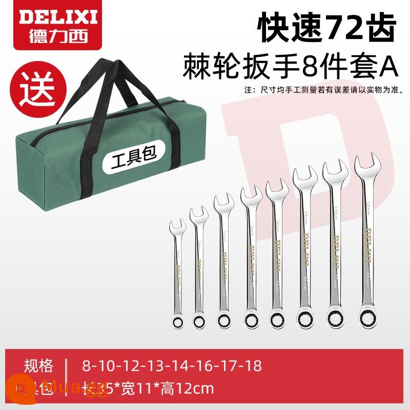 Cờ lê lưỡng dụng Delixi thép carbon cao mận mở cờ lê hoa mận cờ lê đĩa nĩa bộ cờ lê bánh cóc - Bộ bánh cóc tám món Delixi