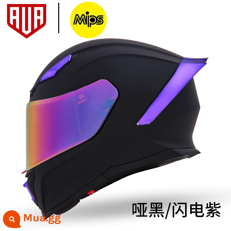 Không gian khác nhau Ava Lightning Hat carbon Mũ động cơ Mũ xe nam Động cơ sương mù đua xe macronine đuôi - Màu tím tia chớp đen mờ đi kèm miếng dán chống sương mù + tròng kính trong suốt