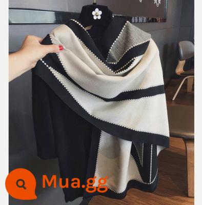 Khăn cashmere nữ mùa đông mới 2022 phong cách nước ngoài ấm áp hai mặt khăn choàng len phù hợp với cảm giác cao cấp - Big v - be đen (320g)