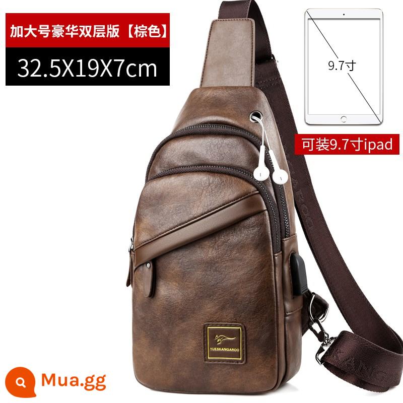 Yuesen Kangaroo Túi ngực Men Summer Bag Bag Messenger Messenger Túi Messenger Đàn ông nhỏ Backpack Hang Oller Shoulder Tag Tide - XL Deluxe Hai Lớp Màu Nâu [Túi Đeo Vai]