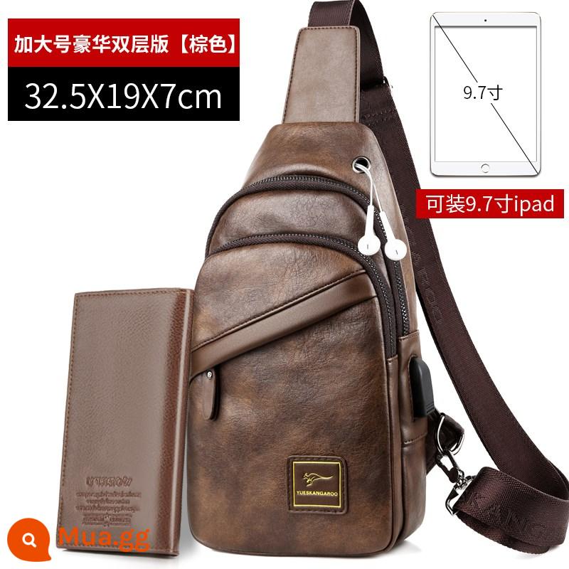 Yuesen Kangaroo Túi ngực Men Summer Bag Bag Messenger Messenger Túi Messenger Đàn ông nhỏ Backpack Hang Oller Shoulder Tag Tide - Cực lớn Deluxe hai lớp màu nâu [Ví miễn phí]