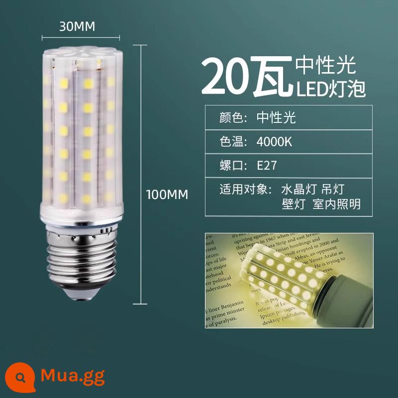 Bóng Đèn LED Ngô Đèn Hộ Gia Đình E27 Sợi E14 Vít Tiết Kiệm Năng Lượng Đèn Trắng Ấm Ba Màu Ánh Sáng Chiếu Sáng đèn Chùm Đèn - Không nhấp nháy, cổng vít E27, đèn trung tính 20W