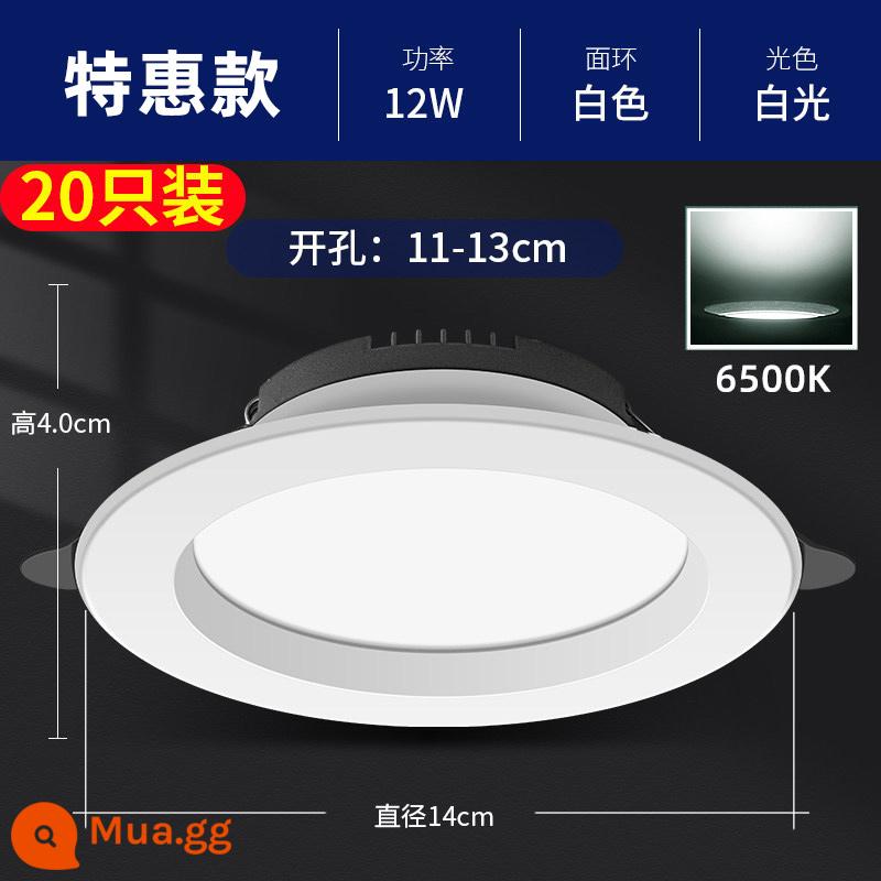 Đèn trần LED 4 inch downlight 12w6 inch 18w5 inch kỹ thuật thương mại đèn thùng 15 cm công suất cao nhúng 9w - [20 cái, 5,9/cái] Đèn trắng 4 inch 12W đặc biệt (lỗ 11-13cm)