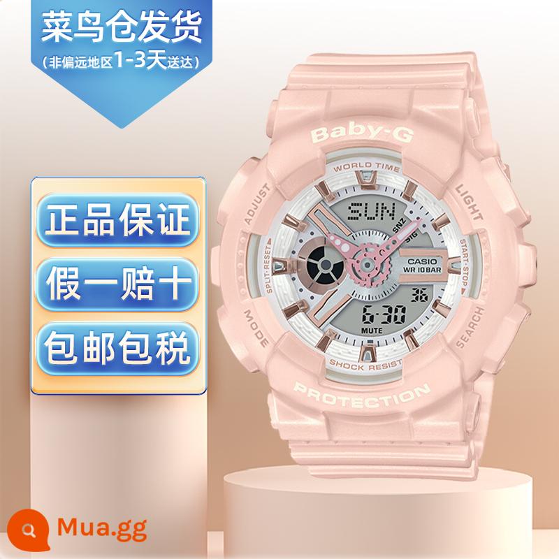 Đồng hồ CASIO nữ chính hãng babyg Dương Tử cùng đồng hồ điện tử thể thao trắng chống nước BA-110 - BA-110RG-4A