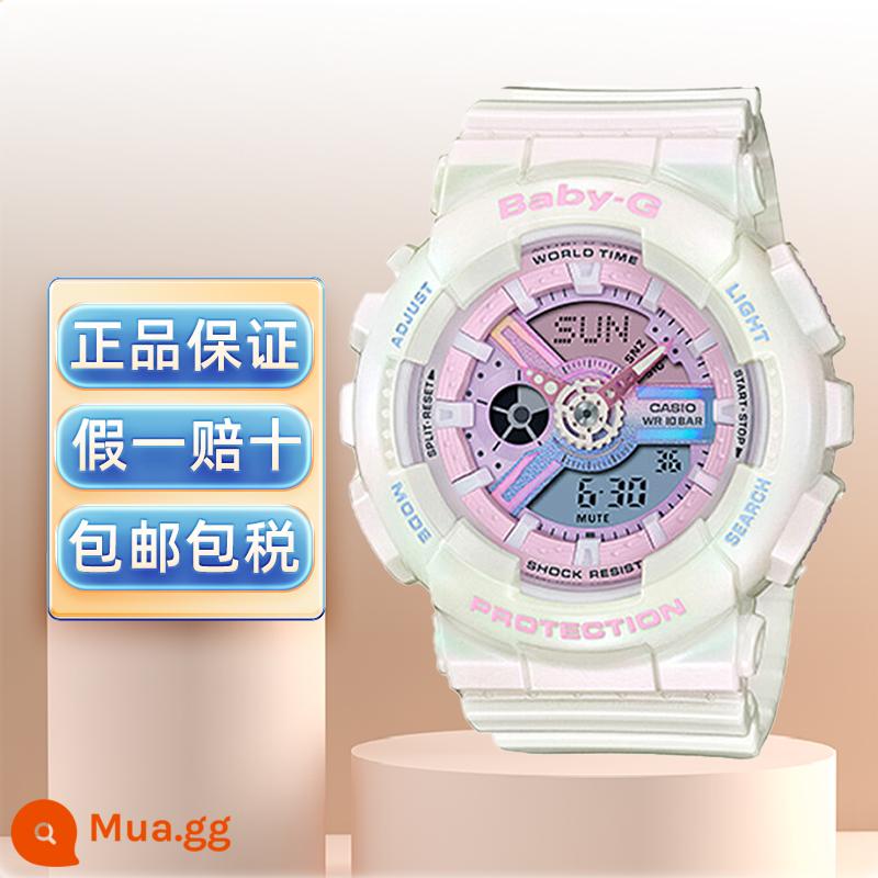 Đồng hồ CASIO nữ chính hãng babyg Dương Tử cùng đồng hồ điện tử thể thao trắng chống nước BA-110 - BA-110PL-7A1