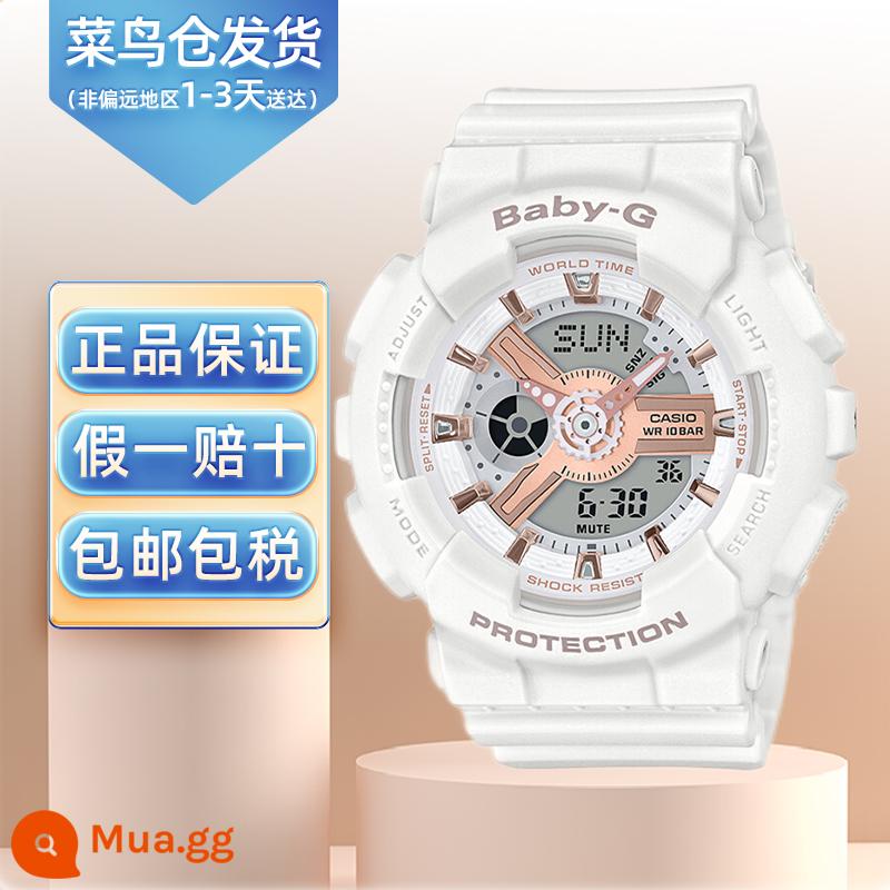 Đồng hồ CASIO nữ chính hãng babyg Dương Tử cùng đồng hồ điện tử thể thao trắng chống nước BA-110 - BA-110RG-7A