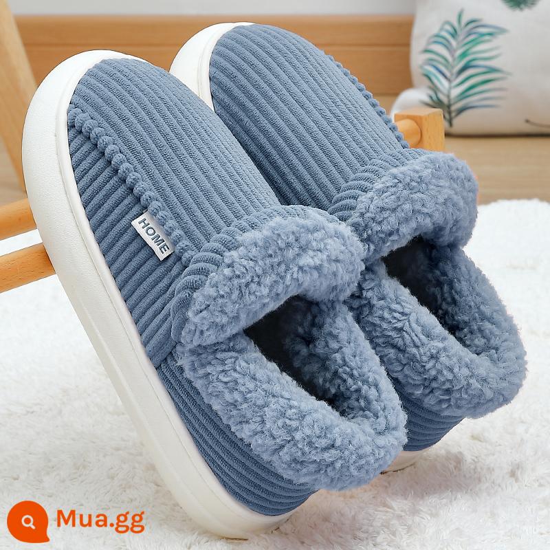 Giày cotton cao tuổi chống trơn trượt cho nam mùa đông đế dày có túi gót ấm cộng nhung bố dày dặn dép len bông mùa đông cho người trung niên và người già - Màu xanh hải quân [nhung]