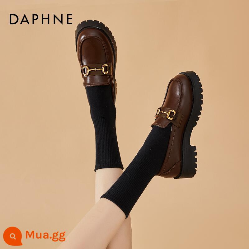 Daphne giày lười nữ 2022 mới thu đông đen giày da nhỏ đế dày muffin nữ phong cách bùng nổ jk giày đơn - nâu(7)