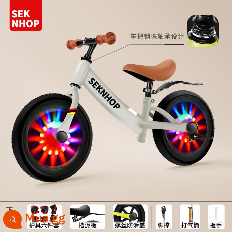 Xe thăng bằng trẻ em không có bàn đạp 2--8 tuổi xe trượt Scooter 12 inch 14 inch xe Scooter trẻ em xe tập đi - Bánh xe flash 14 inch [mocha trắng] bơm bánh răng bảo vệ