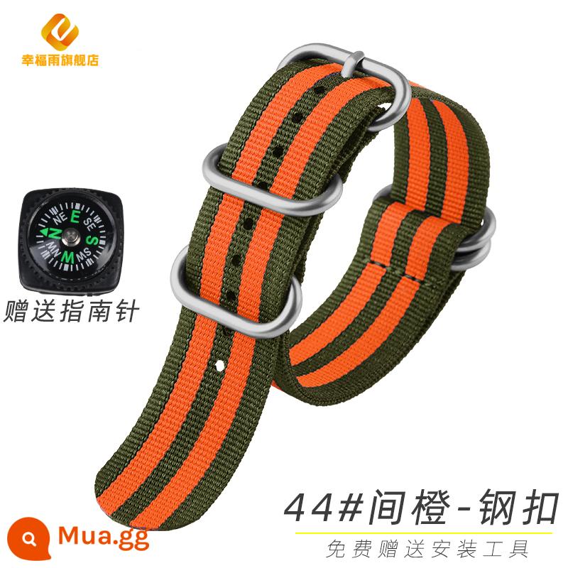 Dây nylon NOTA NATO thích hợp cho la bàn ngoài trời Omega seahorse Jeep jeep Panerai 24 - 44 # màu xanh quân đội và màu cam - khóa màu thép