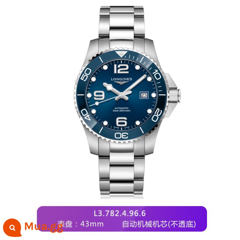 Đồng hồ Longines chính hãng mới dòng đồng hồ lặn nam Concas L3.782.4.96.6 - L3.782.4.96.6-Dải thép xanh-43mm