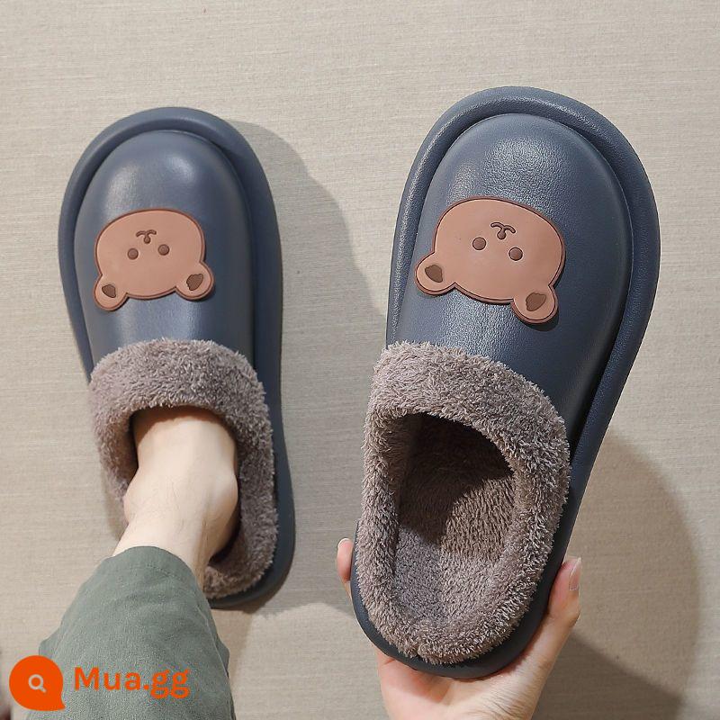 Disassebring Cotton Slippers Winter's Winter New Thoc chống nước chống thấm nước, cotton anti -slip, cotton giam cầm ấm áp và ấm áp - Gấu xám đen dễ thương