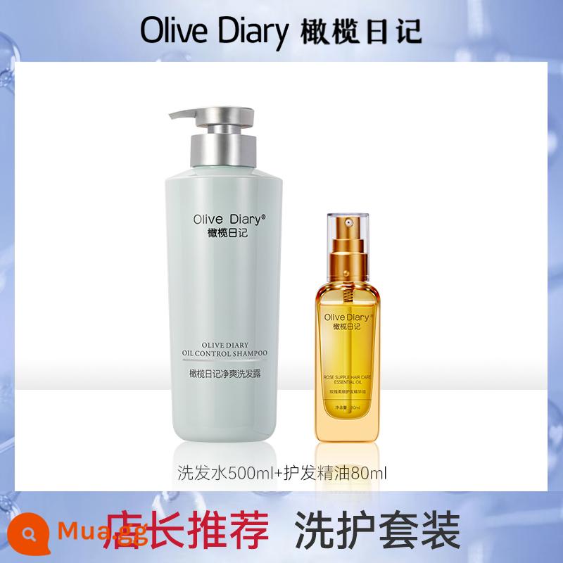 dầu gội olivediary dầu gội olive nhật ký kiểm soát dầu bồng bềnh sạch gàu dầu gội olive nhật ký mượt mà - Dầu gội 500ml + tinh dầu dưỡng tóc 80ml