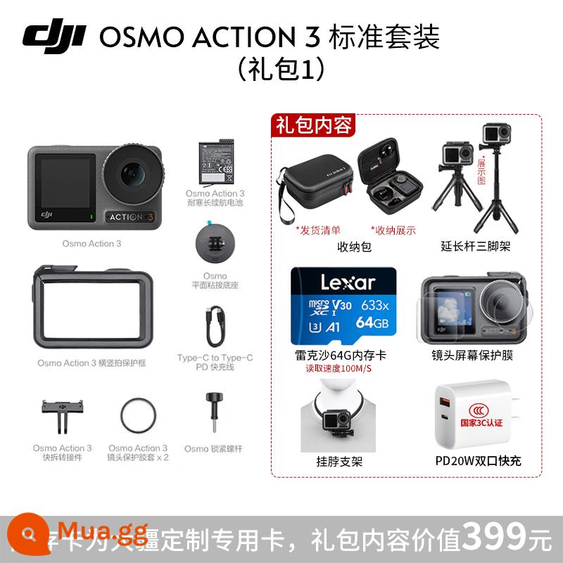 Camera thể thao DJI ACTION3 chống nước chống rung độ nét cao live 5k selfie - Bộ tiêu chuẩn + gói quà tặng 1