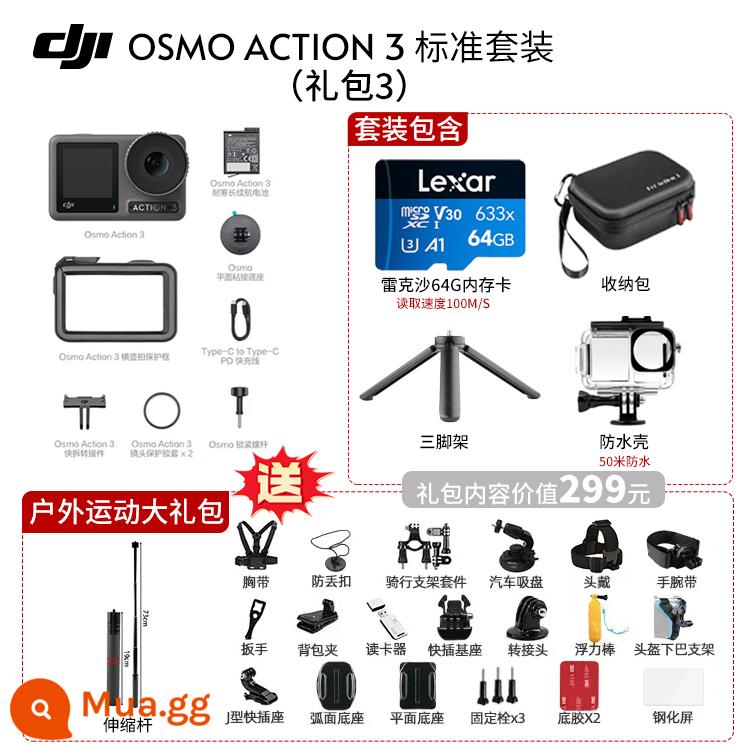 Camera thể thao DJI ACTION3 chống nước chống rung độ nét cao live 5k selfie - Bộ tiêu chuẩn + gói quà tặng 3