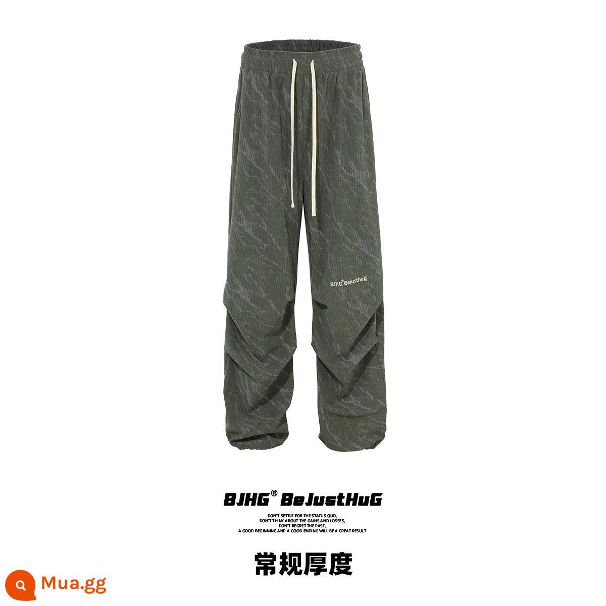 BJHG bất chấp hậu quả mùa thu vải nhung kẻ phong cách Mỹ quần legging nam thẳng Plus nhung quần thể thao giản dị quần dài - Màu xanh ô liu dày đều đặn