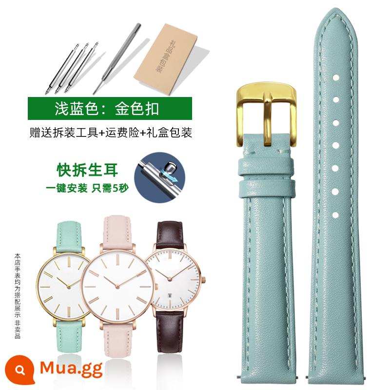 Thích hợp cho dây đeo đồng hồ dw dành cho nam và nữ da thật Phụ kiện Daniel 28|32|36|40mm dây da bò trắng đỏ - Màu xanh nhạt: Khóa chốt quả cầu vàng