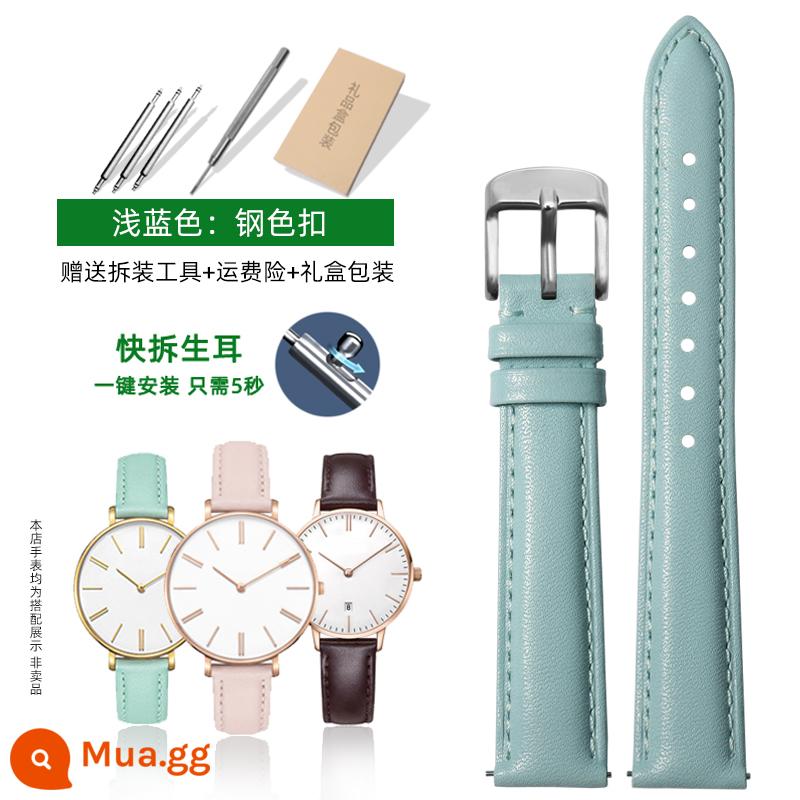 Thích hợp cho dây đeo đồng hồ dw dành cho nam và nữ da thật Phụ kiện Daniel 28|32|36|40mm dây da bò trắng đỏ - Màu xanh nhạt: Khóa chốt quả cầu bạc