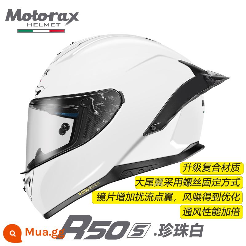 MOTORAX R50S Koi Đầu Xám Mũ Bảo Hiểm Nam Nữ Bốn Mùa Đầu Máy Full Mũ Bảo Hiểm Cá Tính Thoáng Mát Đầu Máy Đa Năng - R50S Trắng Ngọc Trai