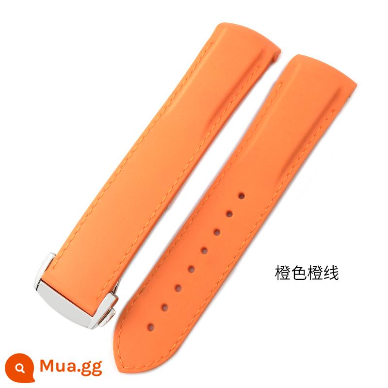 YGB Ban Đầu Cong Silicone Fluorine Dây Đeo Cao Su Thích Hợp Cho Omega Mới Seamaster 300 Speedmaster Seiko Hamilton - Khóa bạc sợi màu cam cam