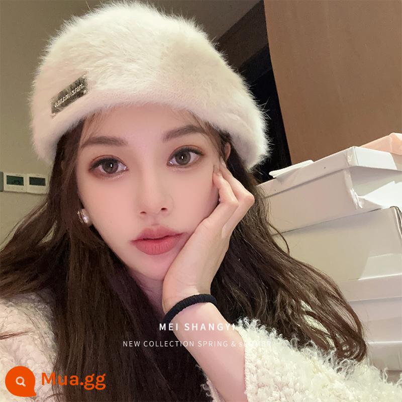 Thỏ trắng Mao Barley Mat Nữ Fall Winter Face nhỏ phía trước mũ thời trang 2022 Mũ họa sĩ sang trọng mới - màu trắng sữa