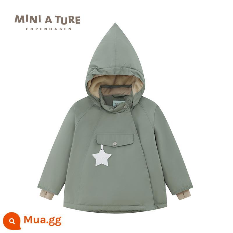 Quần áo trẻ em thu nhỏ của Đan Mạch 23 mùa đông mới áo khoác nhung dày cotton chống nước cho nam và nữ dành cho trẻ nhỏ và vừa - Rừng xanh (không có cổ tóc)