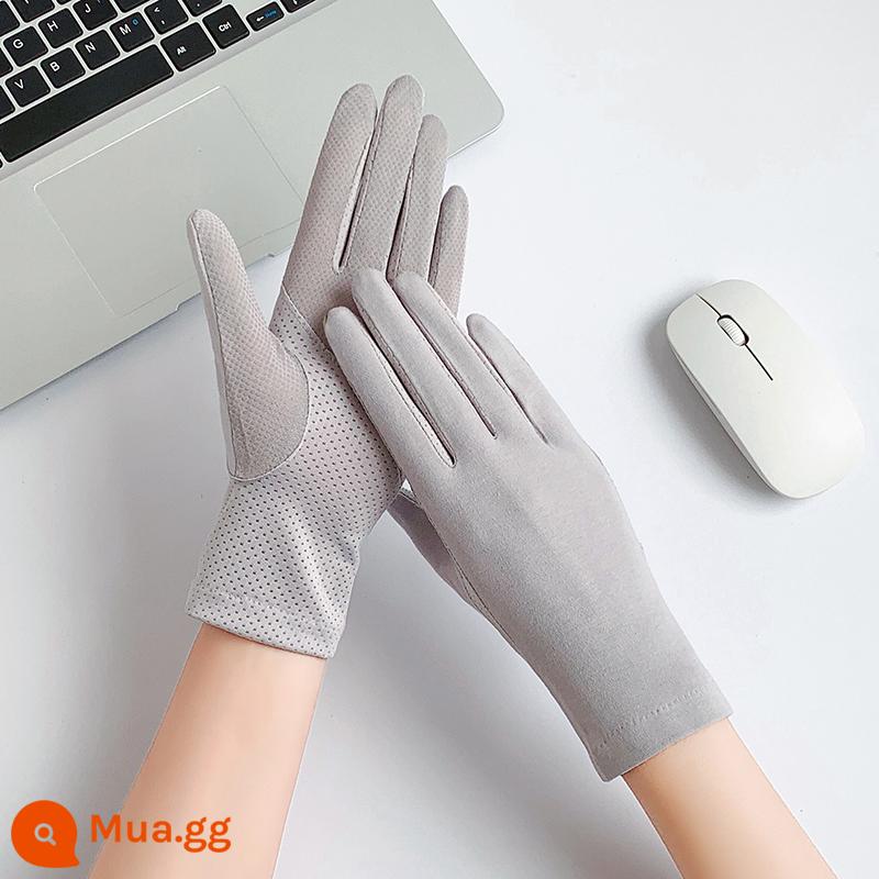 Găng tay chống nắng chống tia cực tím cho nữ phần mỏng mùa hè lái xe và cưỡi ngựa cotton thoáng khí chống trượt màn hình cảm ứng bảo vệ tay găng tay trắng - Bảng điều khiển ánh sáng đồng màu-màn hình cảm ứng-màu xám