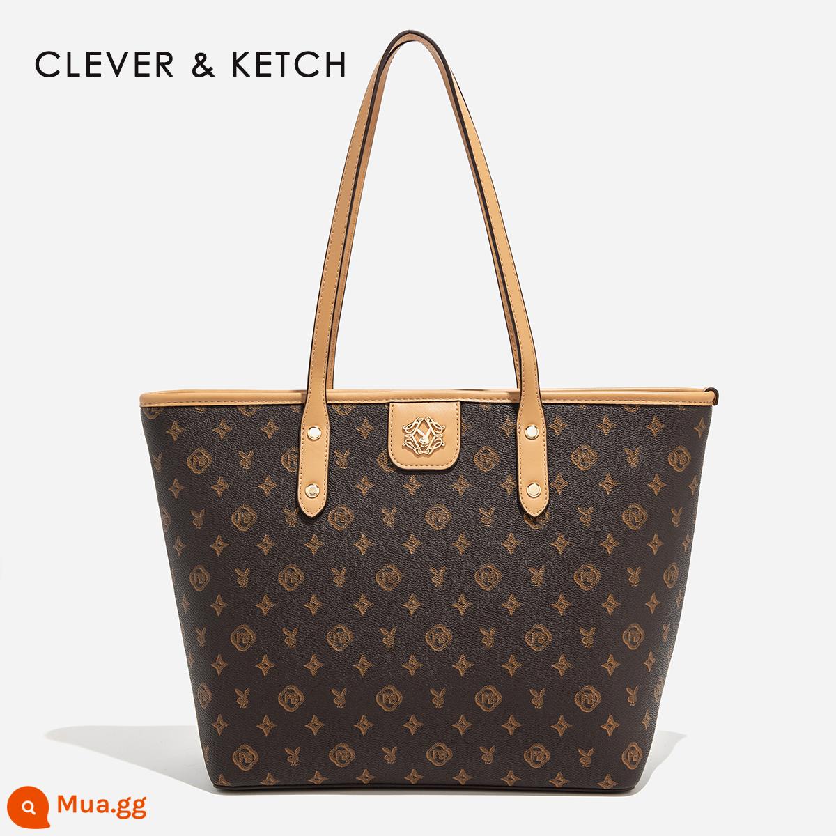 Túi Clever&Ketch bag nữ mùa thu đông 2022 phong cách retro túi xách sức chứa lớn túi tote đeo vai presbyopic - Màu nâu