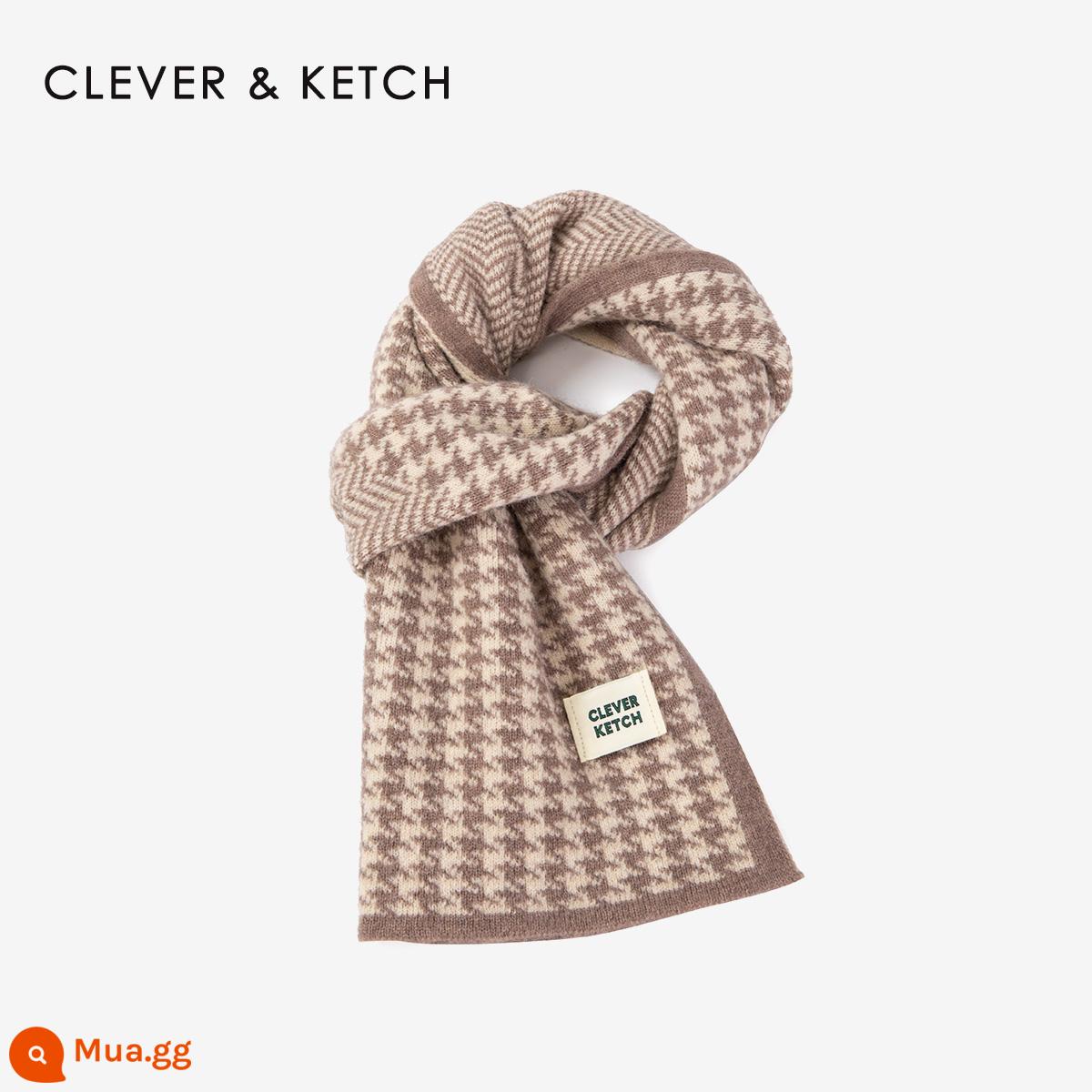 Khăn quàng cổ Clever&Ketch cho bạn gái mùa đông 2022 mới khăn choàng cổ kẻ sọc houndstooth phong cách Hàn Quốc cảm giác cao cấp - Màu nâu