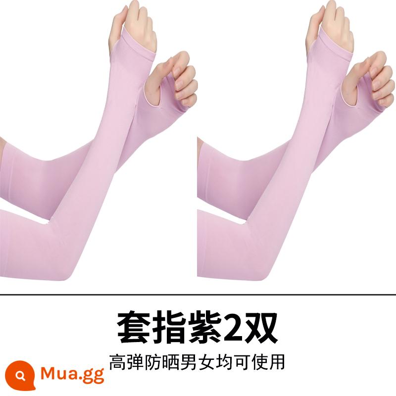 Mùa hè đen nguyên chất hình xăm kem chống nắng băng tay nam băng lụa tay nữ tia cực tím armguards đi găng tay mỏng tất - Bộ ngón tay màu tím·2 đôi