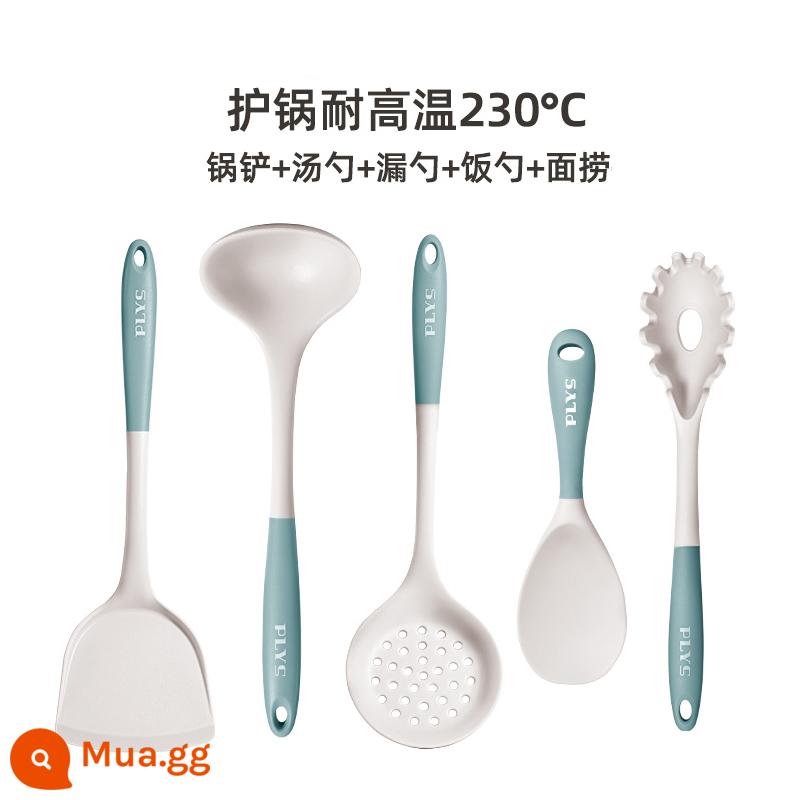 Đức Thìa Canh Silicone Lớn Canh Hộ Gia Đình Lẩu Rò Rỉ Thìa Chiên Tay Cầm Dài Không Làm Tổn Thương Nồi Dụng Cụ Nhà Bếp Bộ Vật Dụng Nhà Bếp - Bộ năm miếng silicon đáng giá tiền [silicone cấp thực phẩm_]