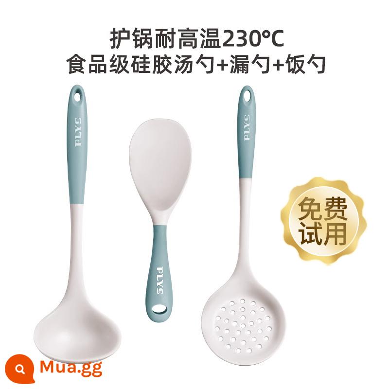 Đức Thìa Canh Silicone Lớn Canh Hộ Gia Đình Lẩu Rò Rỉ Thìa Chiên Tay Cầm Dài Không Làm Tổn Thương Nồi Dụng Cụ Nhà Bếp Bộ Vật Dụng Nhà Bếp - [Muỗng xanh sữa + thìa có rãnh + thìa cơm [chất liệu dùng cho thực phẩm]