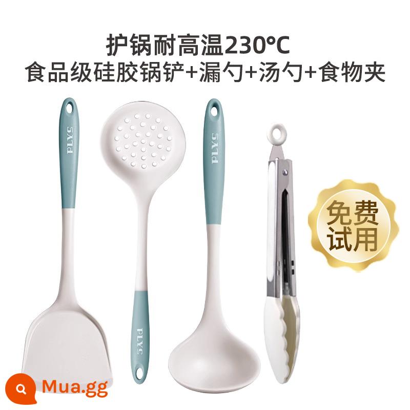 Đức Thìa Canh Silicone Lớn Canh Hộ Gia Đình Lẩu Rò Rỉ Thìa Chiên Tay Cầm Dài Không Làm Tổn Thương Nồi Dụng Cụ Nhà Bếp Bộ Vật Dụng Nhà Bếp - Thìa màu xanh sữa + thìa súp + thìa có rãnh + kẹp)