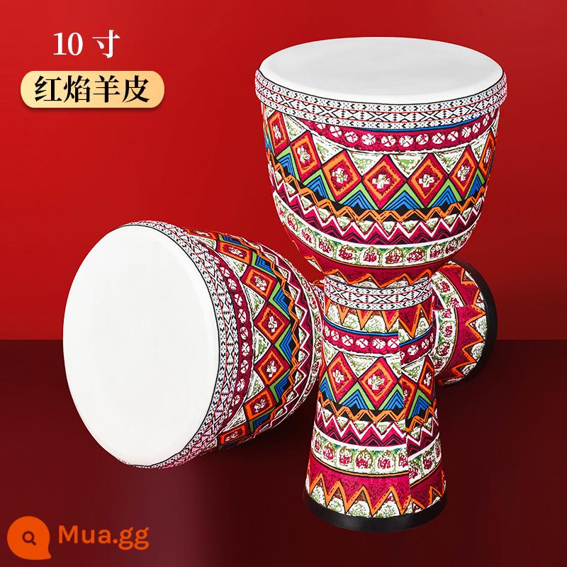 Trống trống châu Phi trẻ em mẫu giáo dành cho người lớn dành - Túi dày [Da cừu lửa đỏ_10 inch] + Hướng dẫn