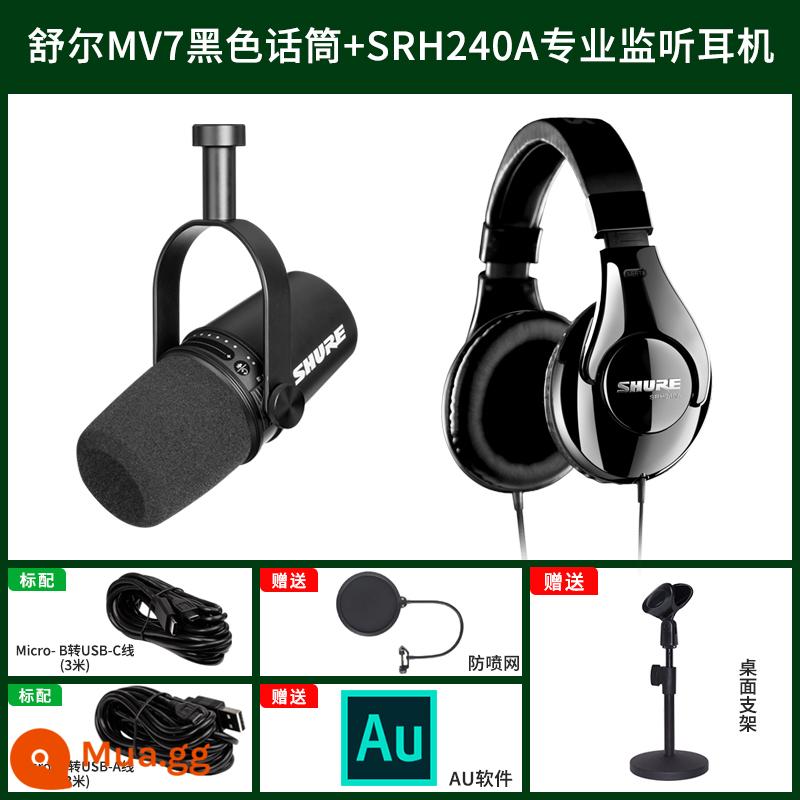 Shure Shure MV7 micro neo chuyên nghiệp máy tính bảng ghi âm trực tiếp lồng tiếng micro động USB - Gói tai nghe giám sát chuyên nghiệp MV7 Black + SRH240A