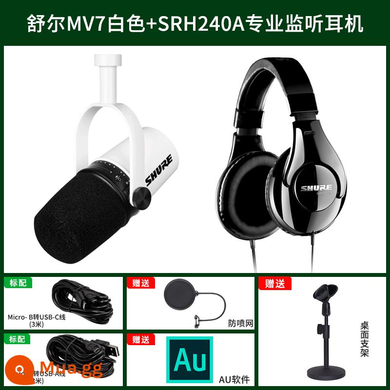 Shure Shure MV7 micro neo chuyên nghiệp máy tính bảng ghi âm trực tiếp lồng tiếng micro động USB - Gói tai nghe giám sát chuyên nghiệp MV7 White + SRH240A