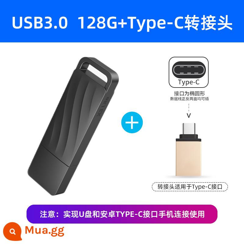 Ổ đĩa flash Lenovo 256G dung lượng lớn kim loại tốc độ cao 3.0 chính hãng máy tính trên ô tô Ổ đĩa flash USB X3 lite tùy chỉnh 128g - Tiêu đề dạng sóng 128G+Typec