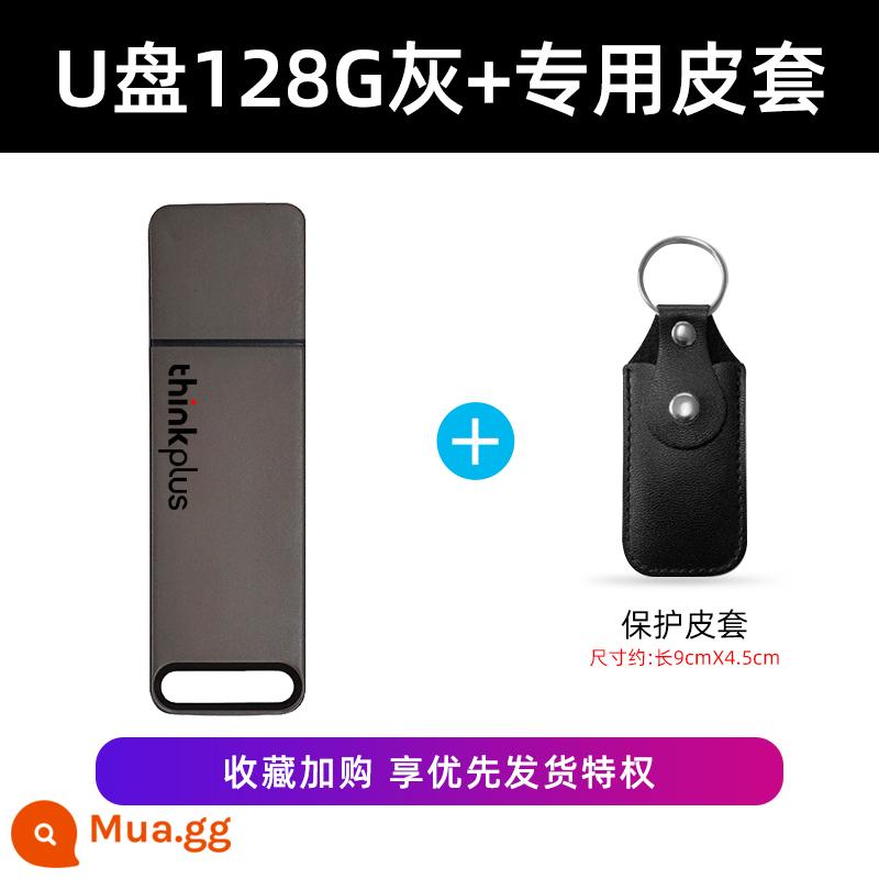 Ổ đĩa flash Lenovo 256G dung lượng lớn kim loại tốc độ cao 3.0 chính hãng máy tính trên ô tô Ổ đĩa flash USB X3 lite tùy chỉnh 128g - Bao da màu xám 128G+