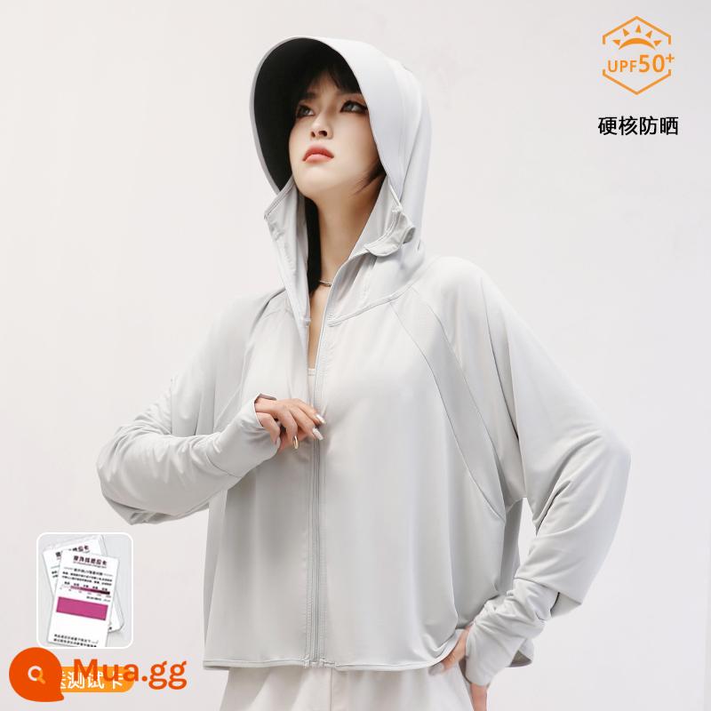 Quần Áo Chống Nắng Nữ Mùa Hè Mới 2023 Áo Mỏng Băng Lụa Cardigan Chống Tia UV Áo Khoác Chống Nắng Thoáng Khí Quần Áo - Mẫu ngón tay cái-tro xanh (upf50+ đi kèm thẻ kiểm tra)