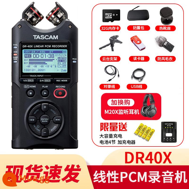 Tascam Ghi Pen DR40X DR-40X Trình trộn ghi âm nội bộ Ghi âm cơ hội Phỏng vấn Bản ghi lớp học - Tai nghe giám sát DR40X+ Audio-Technica M20X