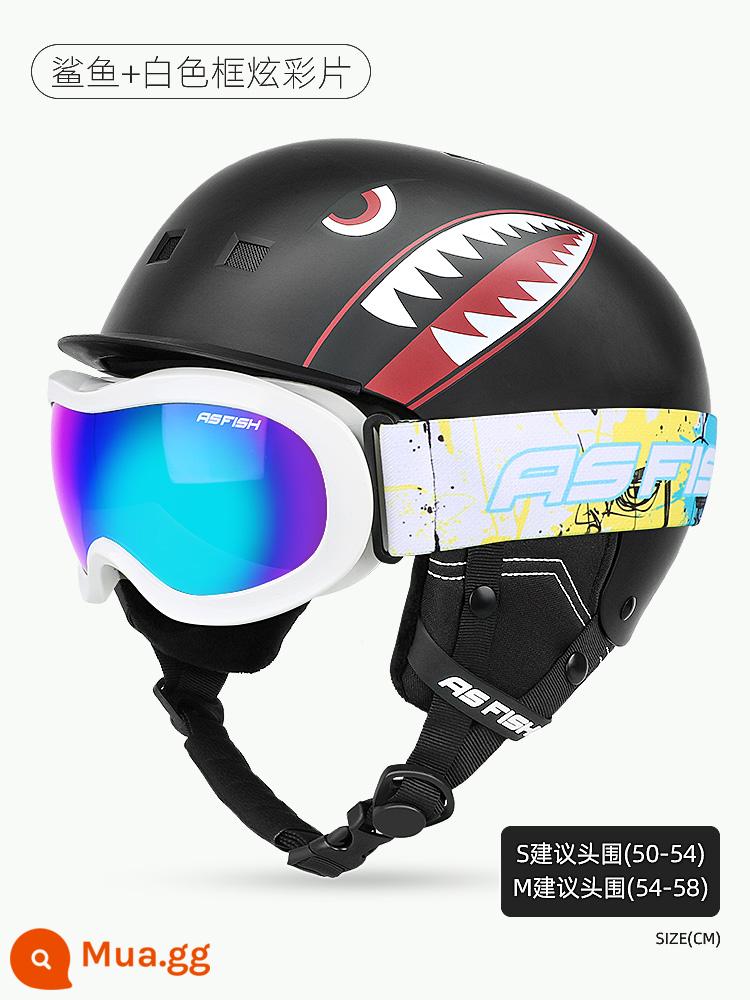 Kính trượt tuyết Ski Gương, Trẻ em, Girls, Baby Snow Field Goggles Card Thiết bị chống lại bộ đầy đủ - Phim cá mập + khung trắng đầy màu sắc