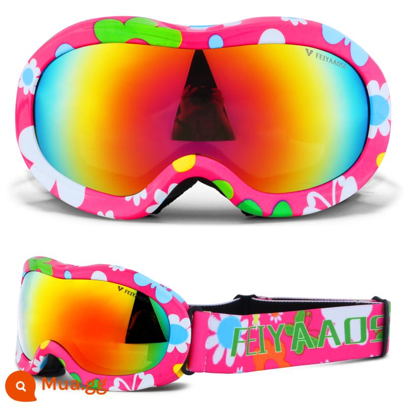 Kính trượt tuyết Ski Gương, Trẻ em, Girls, Baby Snow Field Goggles Card Thiết bị chống lại bộ đầy đủ - Phim đầy màu sắc khung hoa hồng