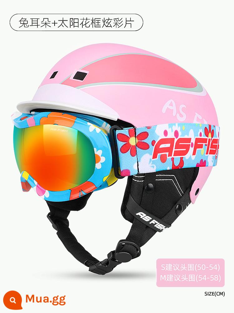 Kính trượt tuyết Ski Gương, Trẻ em, Girls, Baby Snow Field Goggles Card Thiết bị chống lại bộ đầy đủ - Tai thỏ + khung hoa hướng dương nhiều màu sắc